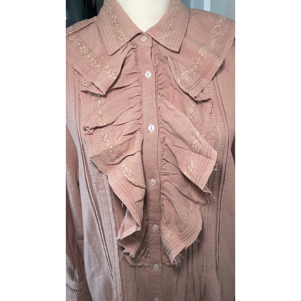 Free People Romi Mini Shirt Dress Small Pink Cashmere Ruffle Lace Boho Tunic NWT - Picture 3 of 8